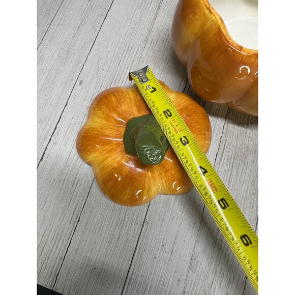 Vtg Ceramic Orange Pumpkin Jar with Lid 5" DIA Tien Hsing Int'l Trading Co. - Picture 11 of 12